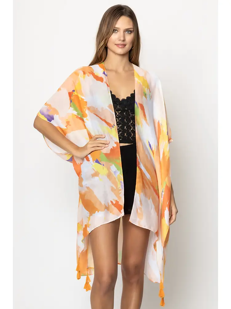ORANGE PAINT BRUSH KIMONO