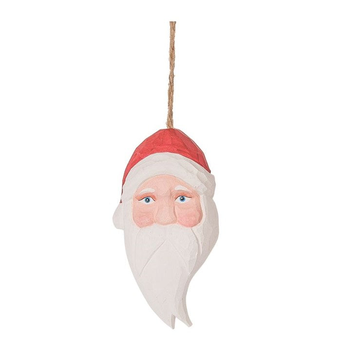 CARVED WOOD SANTA FACE ORNAMENT