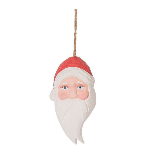 CARVED WOOD SANTA FACE ORNAMENT