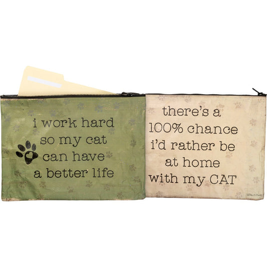 Work Hard Cat Zipper Folder