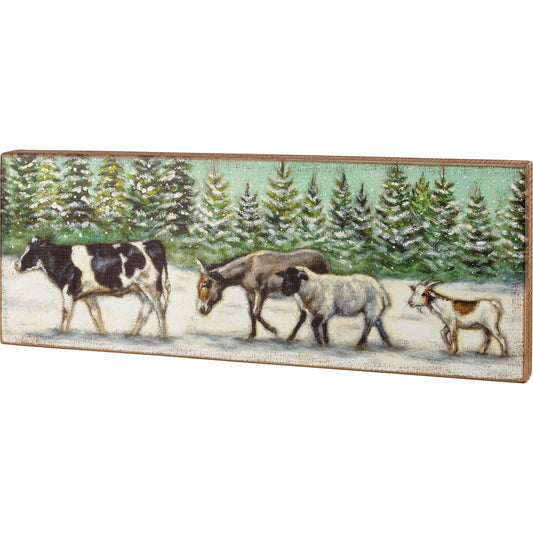 Winter Farm Animals Box Sign