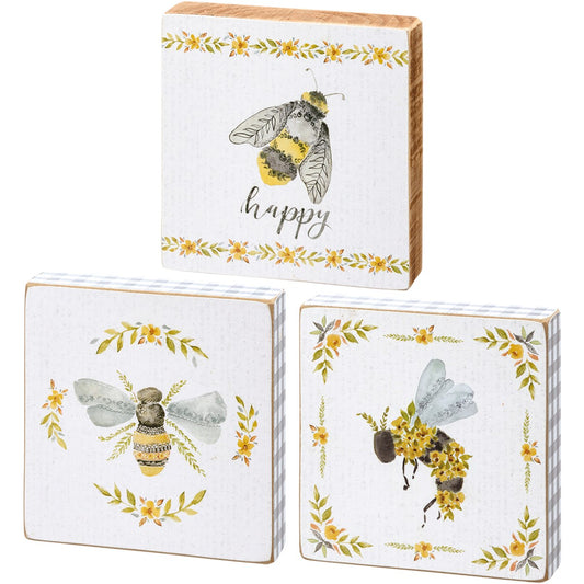 Bee Happy Block Sign Set of 3