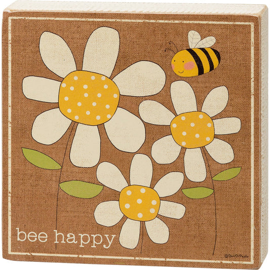 Bee Happy Block Sign