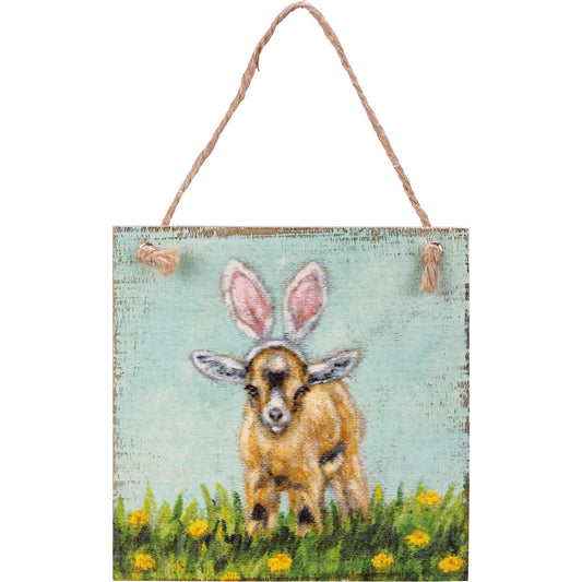 Goat With Bunny Ears Mini Sign