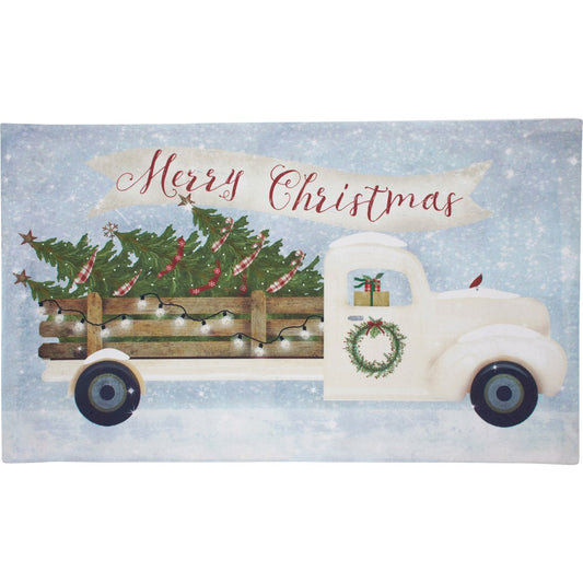 MERRY CHRISTMAS WHITE TRUCK RUG