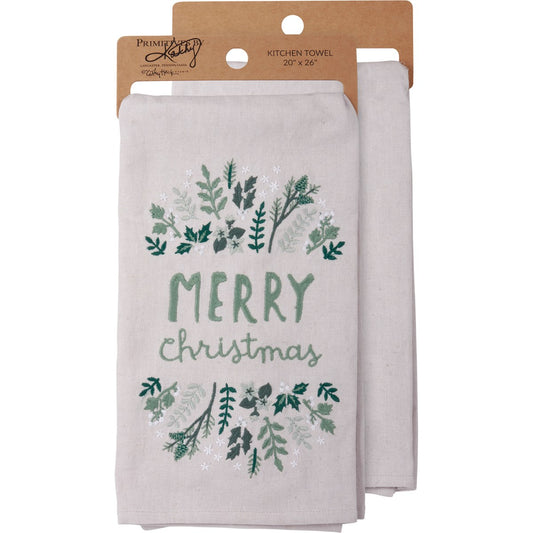 Merry Christmas Embroidered Tea Towel
