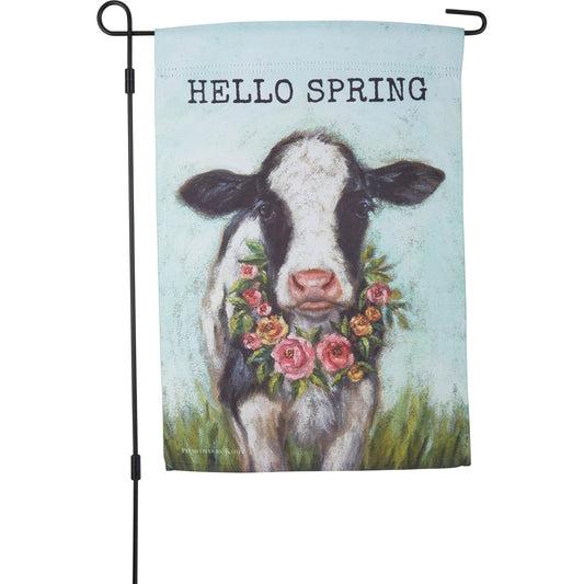 HELLO SPRING COW GARDEN FLAG