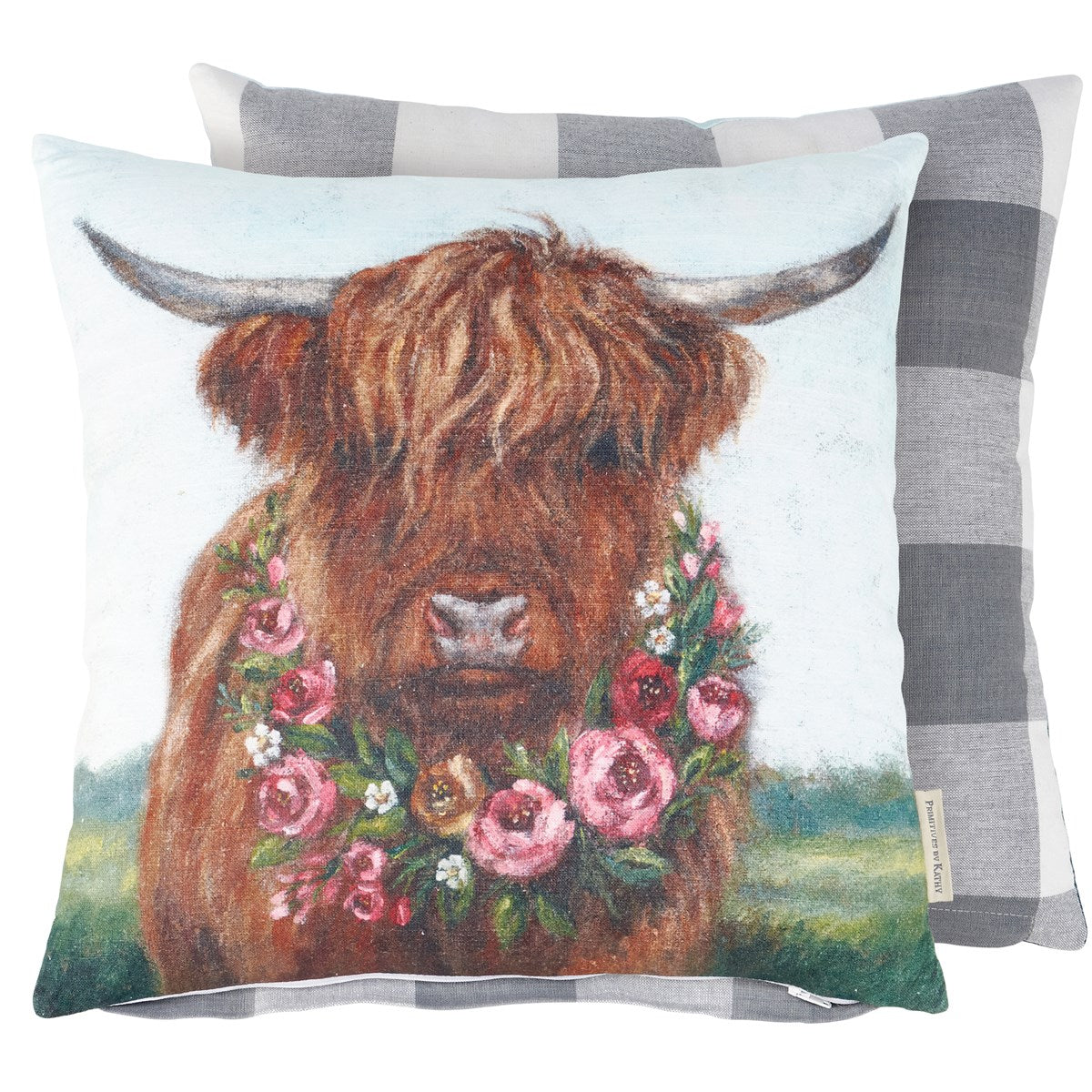 Floral Highland Cow Pillow