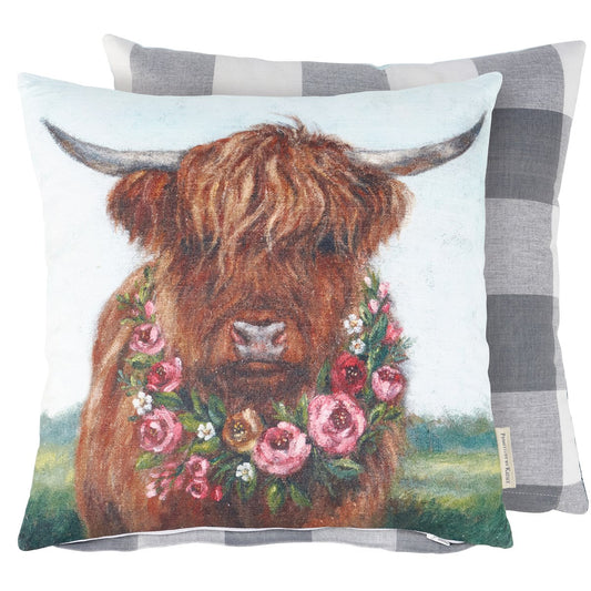 Floral Highland Cow Pillow