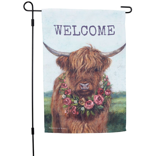 Floral Highland Cow Garden Flag