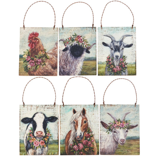 Floral Wooden Animal Ornament - Asst