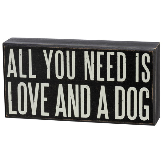 LOVE AND A DOG BOX SIGN