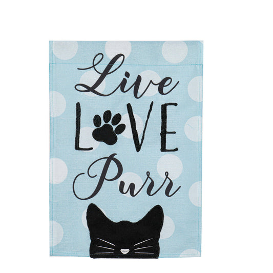Live Love Purr Garden Burlap Flag