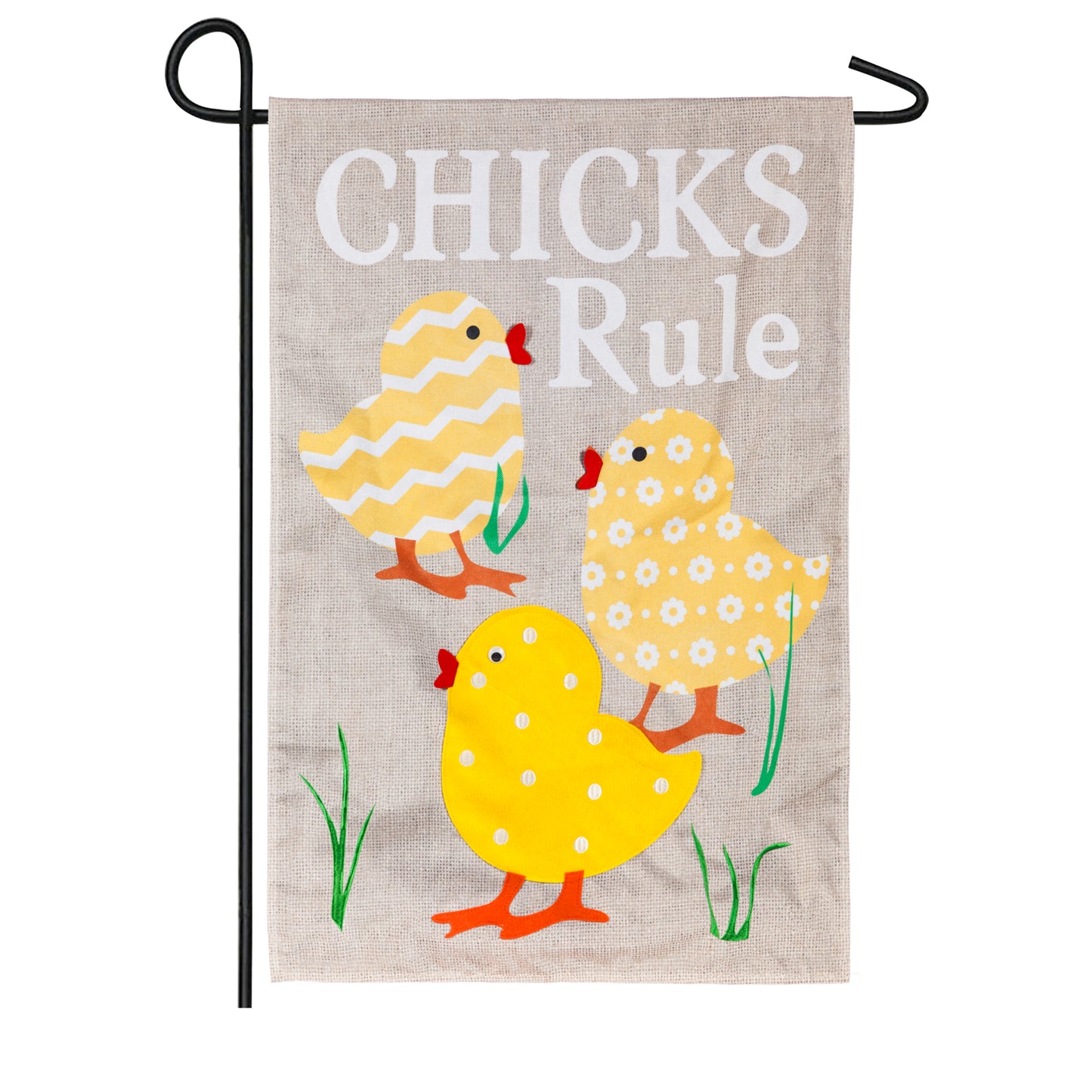 CHICKS RULE BURLAP GARDEN FLAG