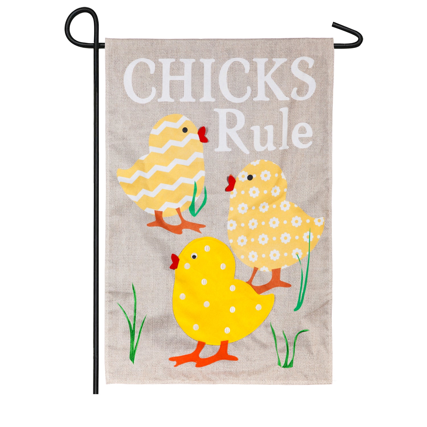 CHICKS RULE BURLAP GARDEN FLAG