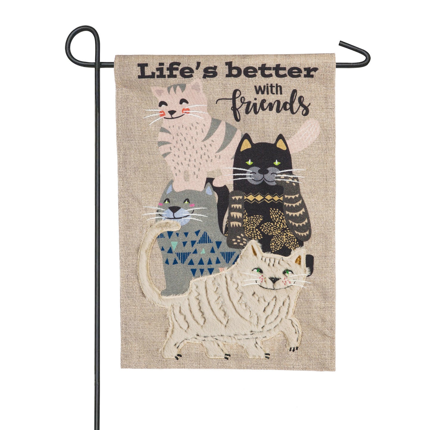 Life With Cats Burlap Garden Flag