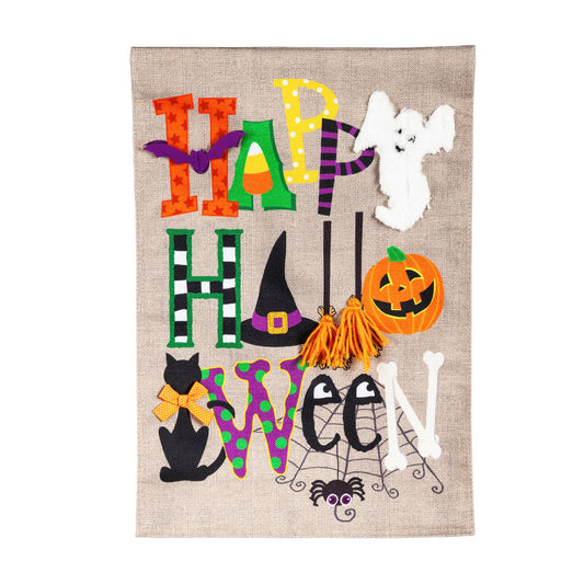Happy Halloween Burlap Garden Flag