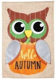 Wood Plank Owl Burlap Garden Flag