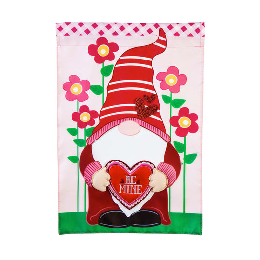 VALENTINE GNOME APPLIQUE GARDEN FLAG
