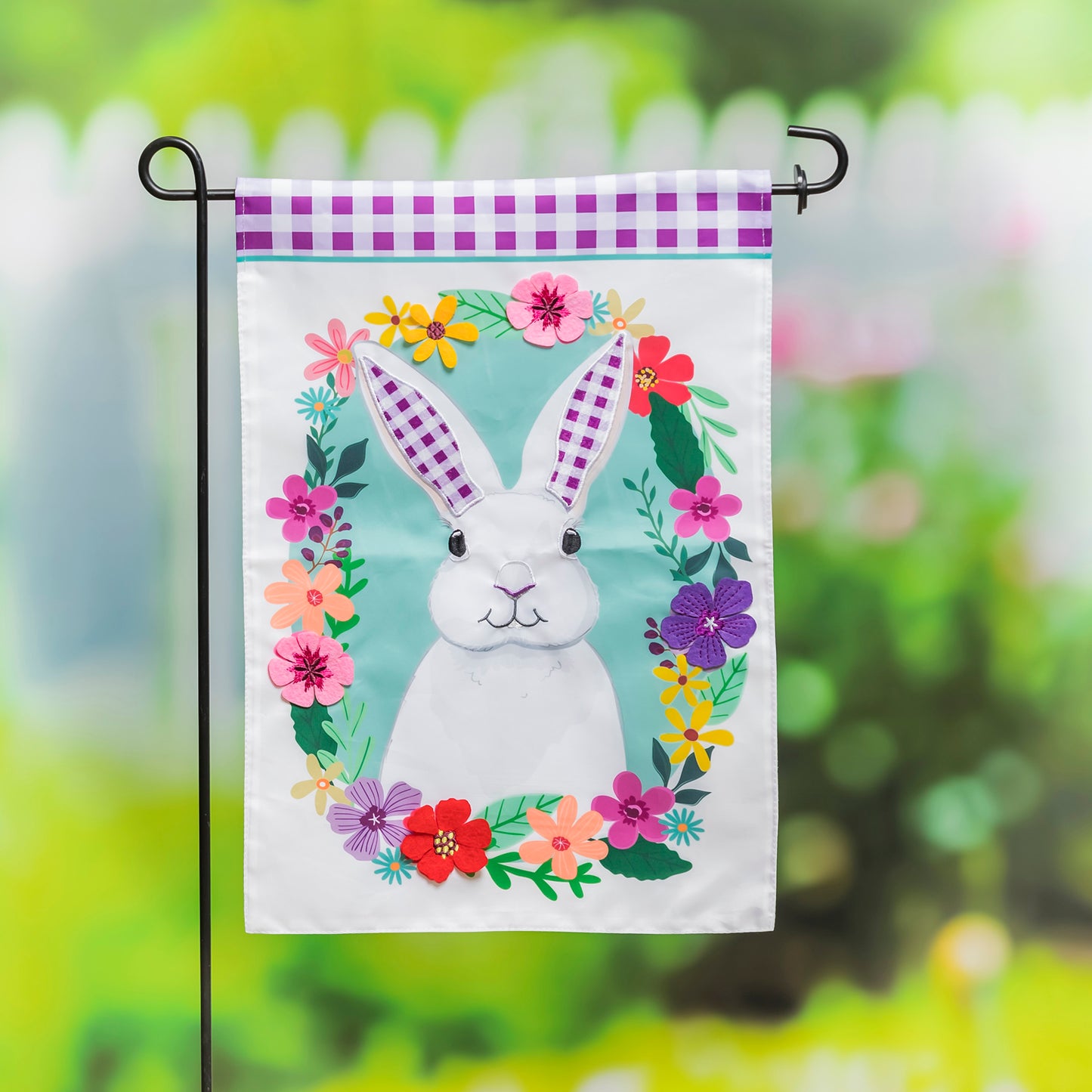 GINGHAM Bunny APPLIQUE GARDEN FLAG