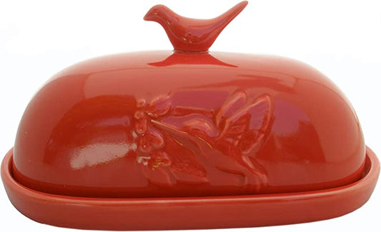 Red Hummingbird Butter Dish