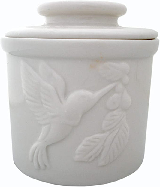 White Hummingbird Butter Crock