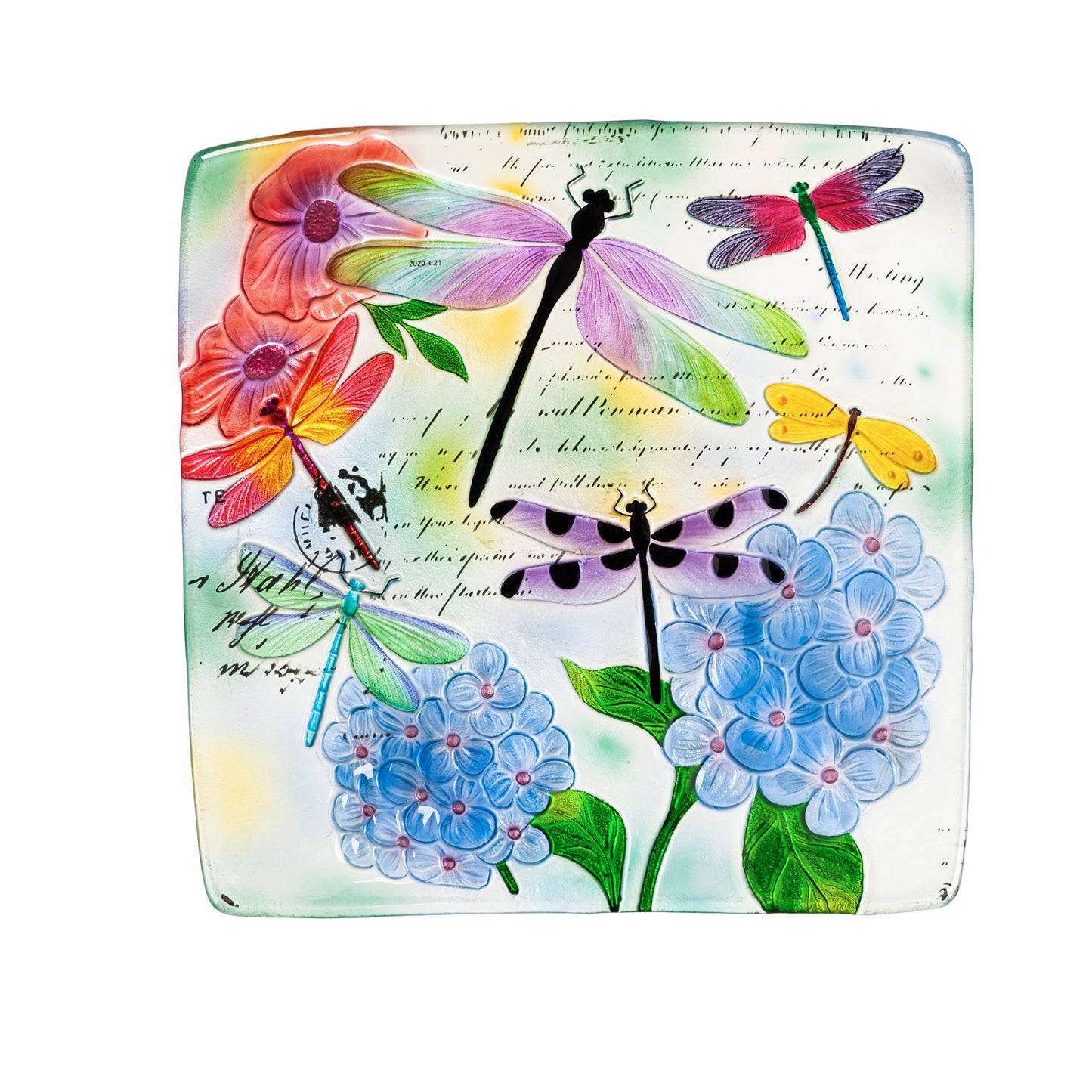 16.5" DRAGONFLY SQUARE BIRD BATH