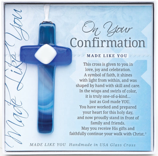 Blue Confirmation Glass Cross