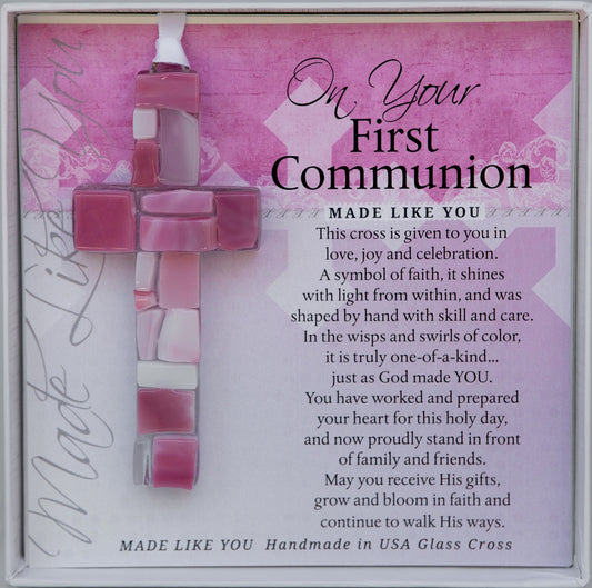 Pink First Communion Glass Cross