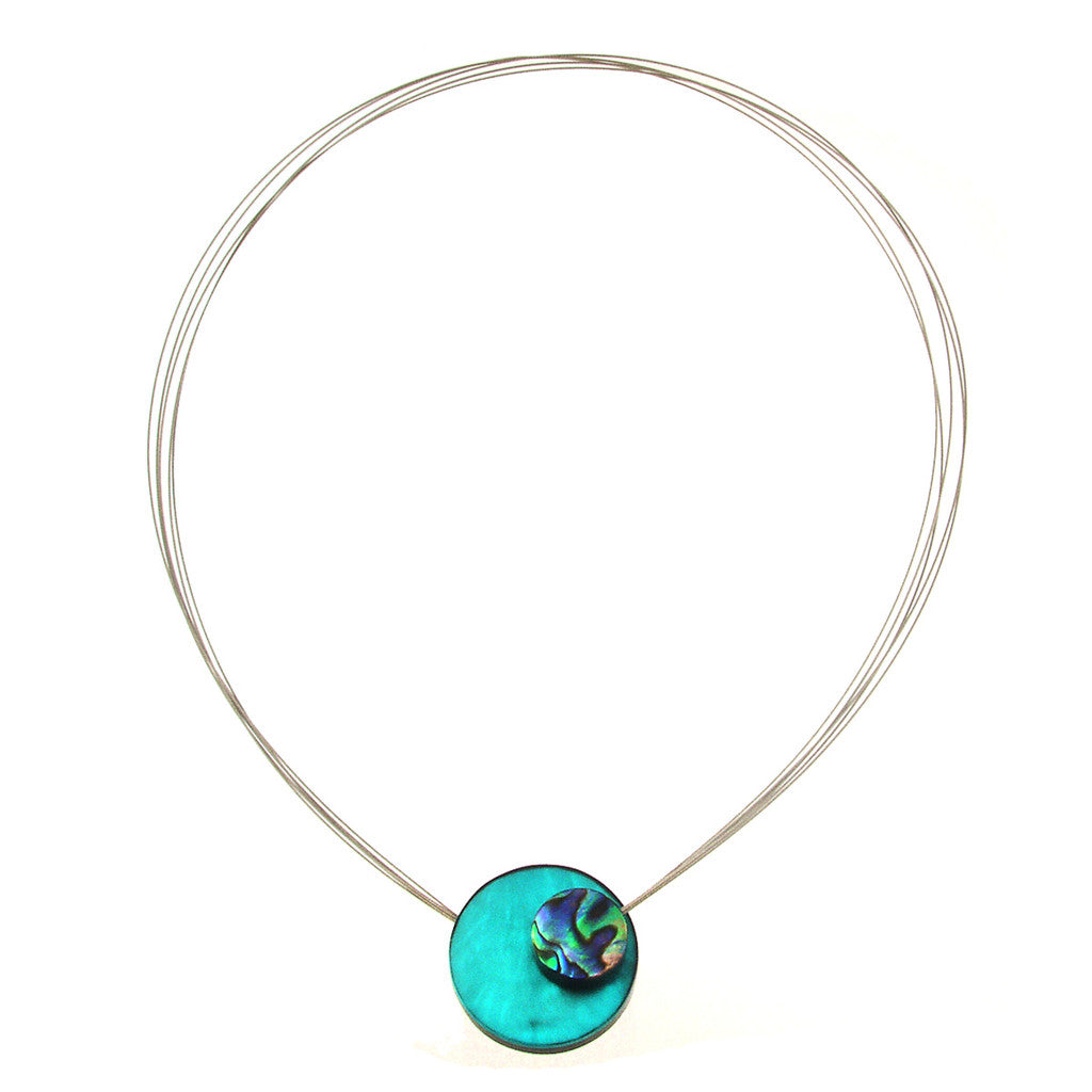 SMALL ORBITAL MAGNETIC FRONT LOCK PENDANT - 17" PAUA SHELL/TURQUOISE