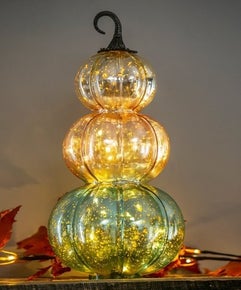 GLASS STACKED LED PUMPKIN DECOR