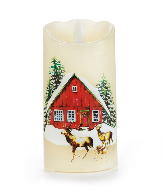 Deer At Barn Fiber Optic Candle