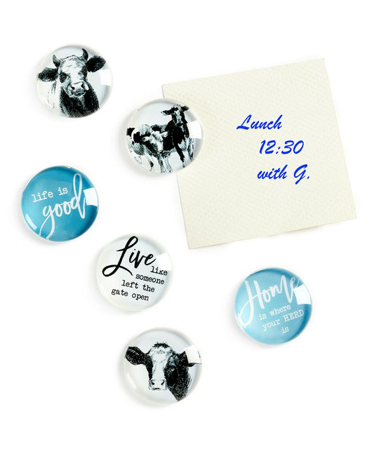 Glass Tokens Homestead SAYINGS AND COW