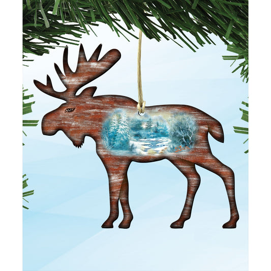 Woodsy Moose Wood Ornament