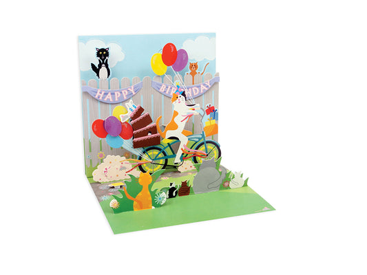 Cat And Cake Bike Ride Pop Up Card