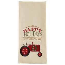 HAPPY HOLIDAYS TRACTOR DISHTOWEL