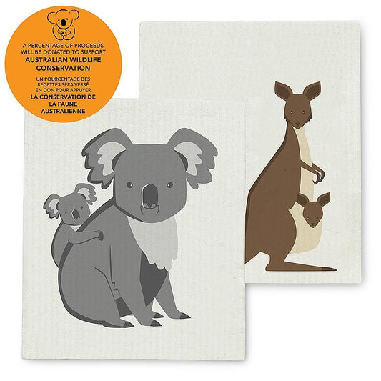 Koala & Kangaroo Swedish Dish Cloths Set 2