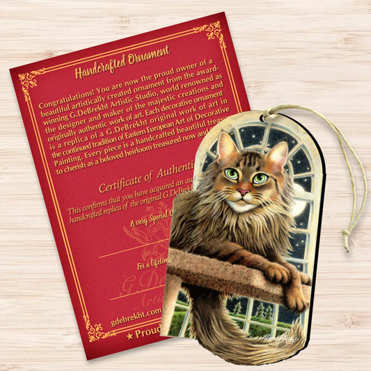 Green Cat Wood Ornament