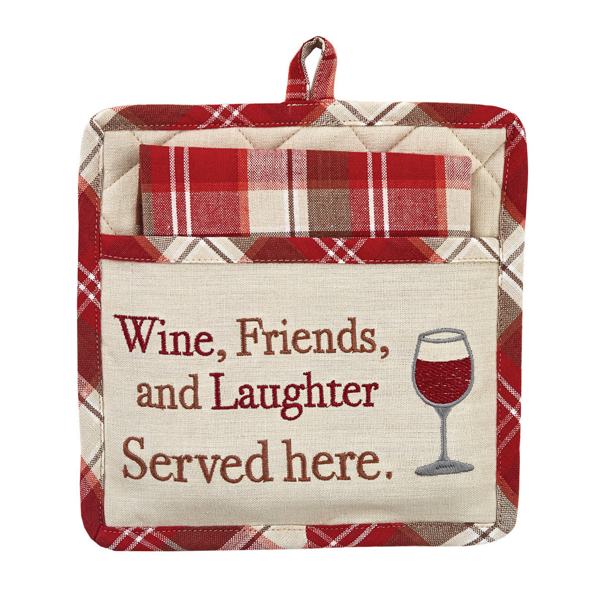 PLAID WINE POCKET POTHOLDER SET