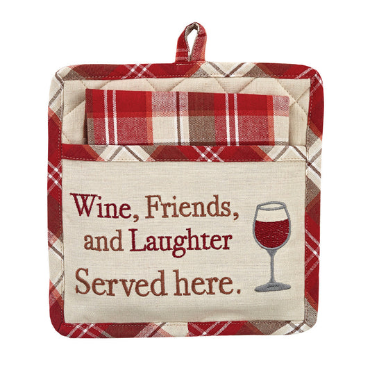 PLAID WINE POCKET POTHOLDER SET