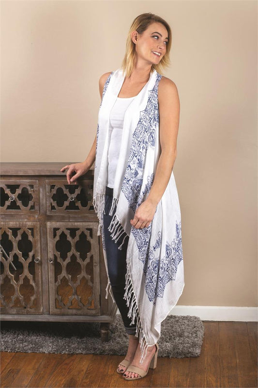 White Fringe Sleeveless Wrap