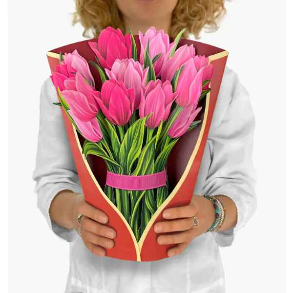 PINK TULIPS Bouquet Pop Up Card