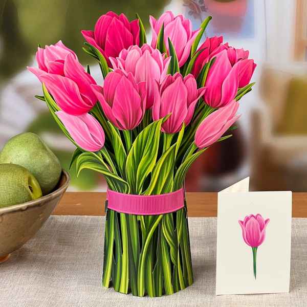 PINK TULIPS Bouquet Pop Up Card