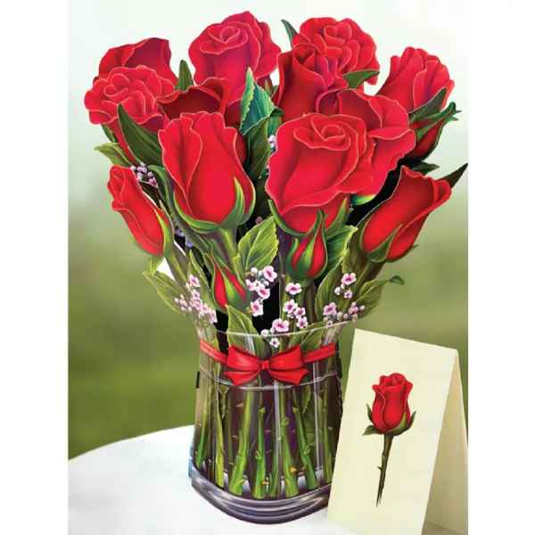RED ROSES Bouquet Pop Up Card