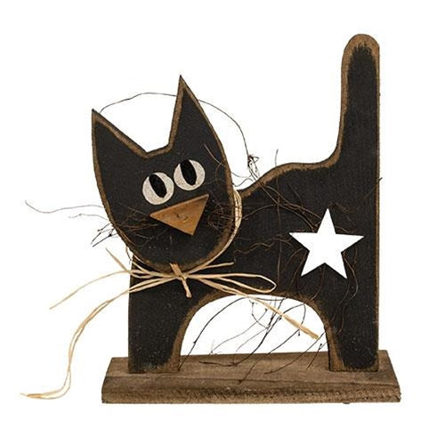 Rustic Wood Cat With Star On Base
