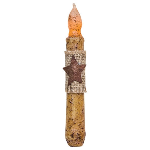 6" Burnt Ivory Burlap Star Timer Taper