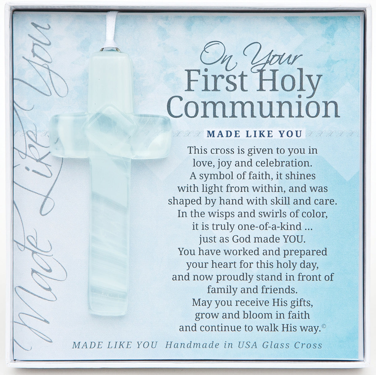 Blue First Communion Glass Cross