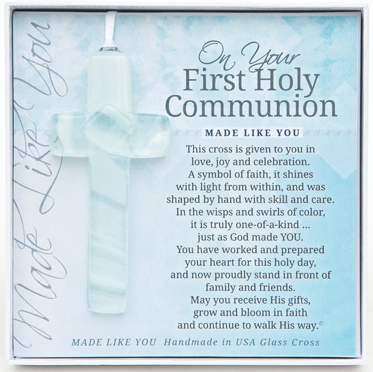 Blue First Communion Glass Cross