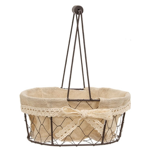 Fabric Lined Oval Chicken Wire Basket