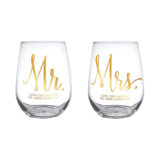MR & MRS STEMLESS GLASS SET